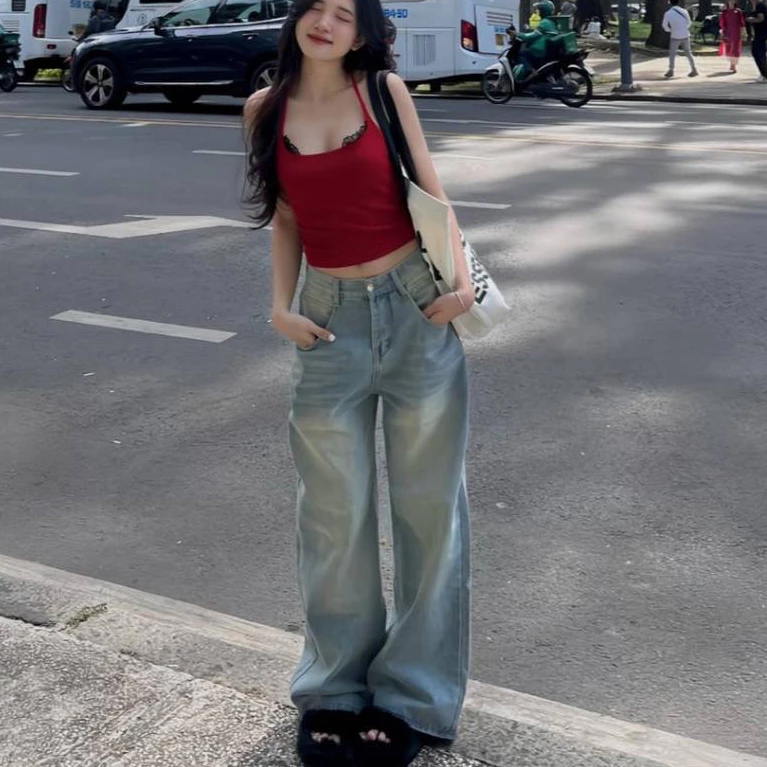 Quần jeans ống rộng suông Unisex MIAA Cạp Cao Tôn Dáng WASH đủ size, Quần Jeans Dài Wash Ống Rộng Cạp Cao Tôn Dáng