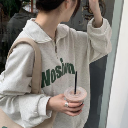 [RẺ VÔ ĐỊCH] Áo Sweater Cổ Polo Dáng Rộng In Chữ Phối Khóa Kéo Thời Trang Mùa Thu Cho Nữ