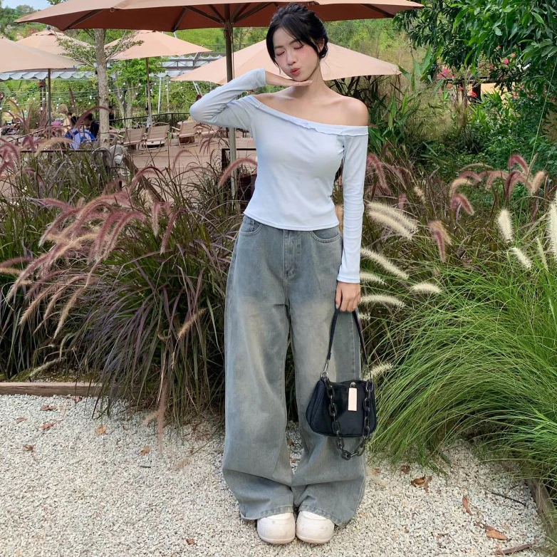 Quần jeans ống rộng suông Unisex MIAA Cạp Cao Tôn Dáng WASH đủ size, Quần Jeans Dài Wash Ống Rộng Cạp Cao Tôn Dáng